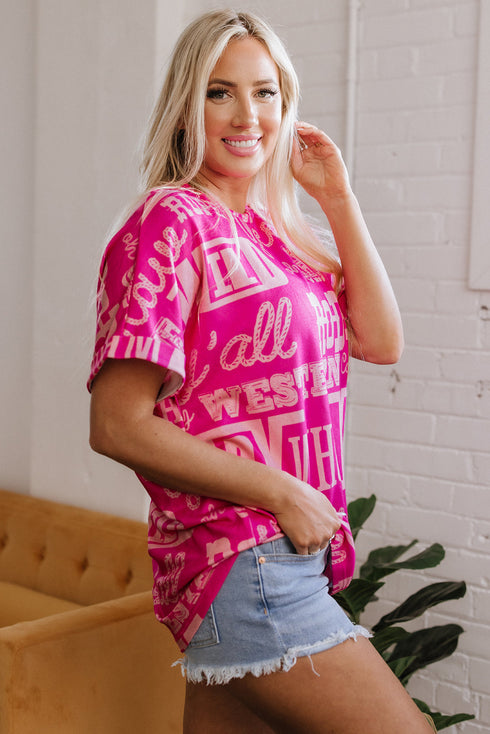 Western Howdy Graphic Print Short Sleeve Crew Neck Tee