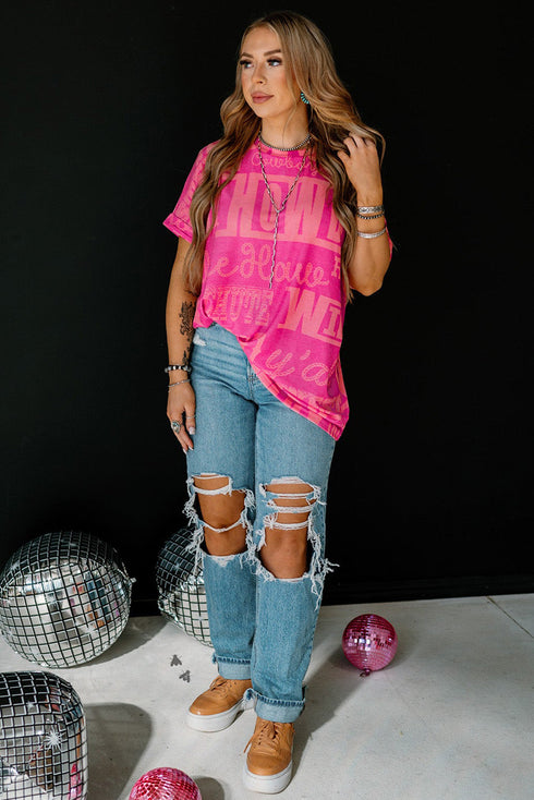 Western Howdy Graphic Print Short Sleeve Crew Neck Tee