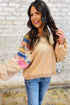 Western Inspired Aztec Print Sleeve Raglan Pullover Sweatshirt