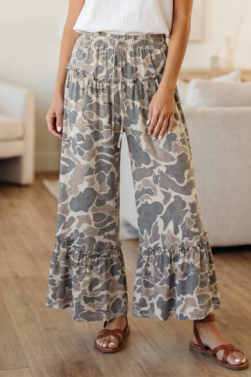 Western Inspired Camo Print Wide Leg Pants