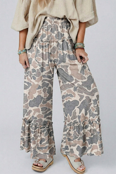 Western Inspired Camo Print Wide Leg Pants