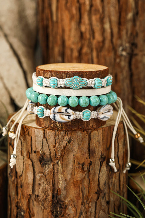 Western Inspired Faux Stone Acrylic And Shell Bracelet Set