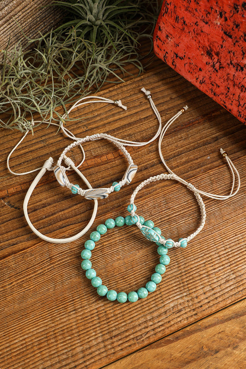 Western Inspired Faux Stone Acrylic And Shell Bracelet Set