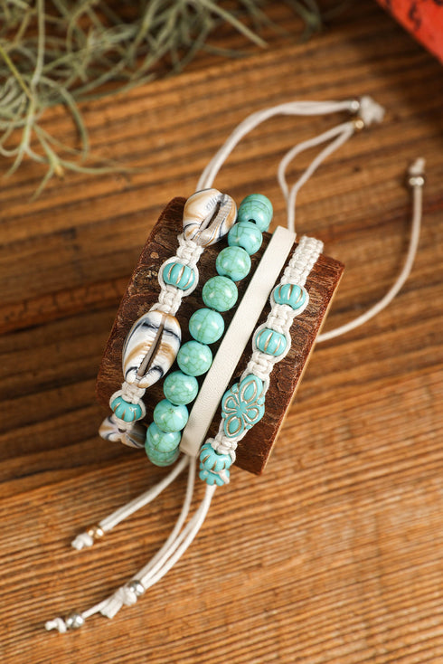 Western Inspired Faux Stone Acrylic And Shell Bracelet Set