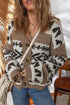 Western Inspired Geometric Knit V Neck Cardigan