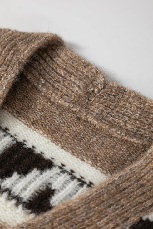 Western Inspired Geometric Knit V Neck Cardigan