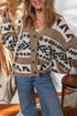 Western Inspired Geometric Knit V Neck Cardigan