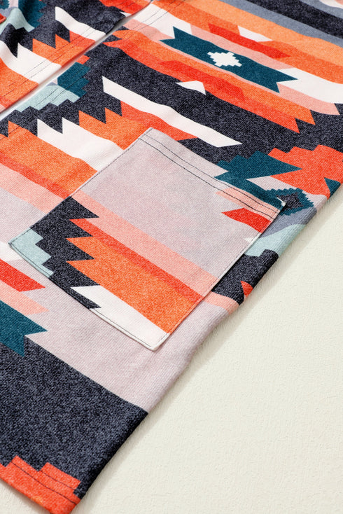 Western Inspired Geometric Print Open Front Cardigan