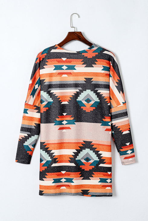 Western Inspired Geometric Print Open Front Cardigan