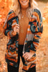 Western Inspired Geometric Print Open Front Cardigan