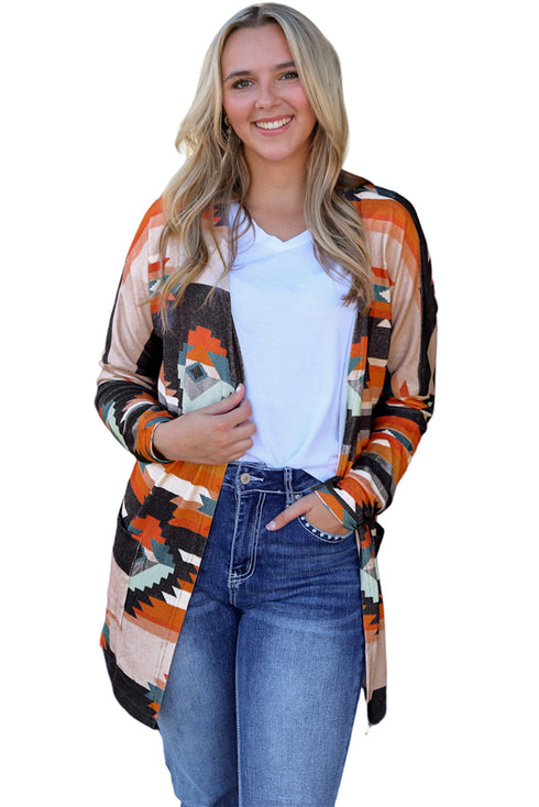 Western Inspired Geometric Print Open Front Cardigan