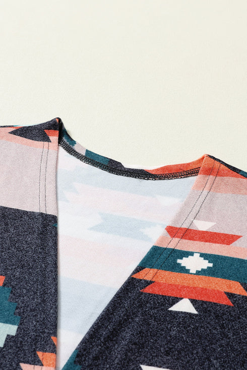 Western Inspired Geometric Print Open Front Cardigan