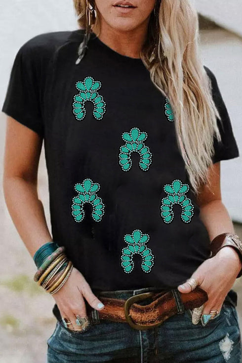 Western Inspired Sequin Squash Blossom Graphic Print T Shirt