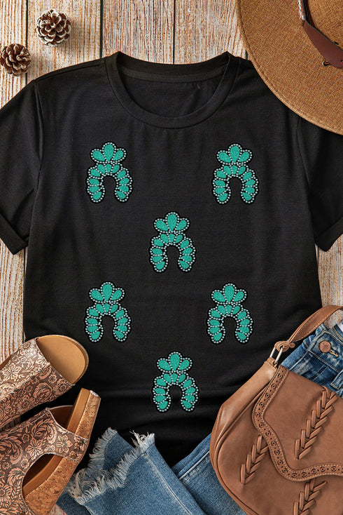 Western Inspired Sequin Squash Blossom Graphic Print T Shirt