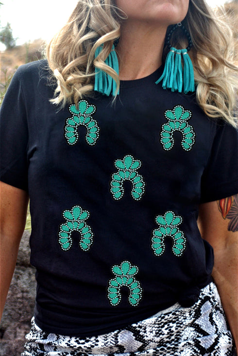 Western Inspired Sequin Squash Blossom Graphic Print T Shirt
