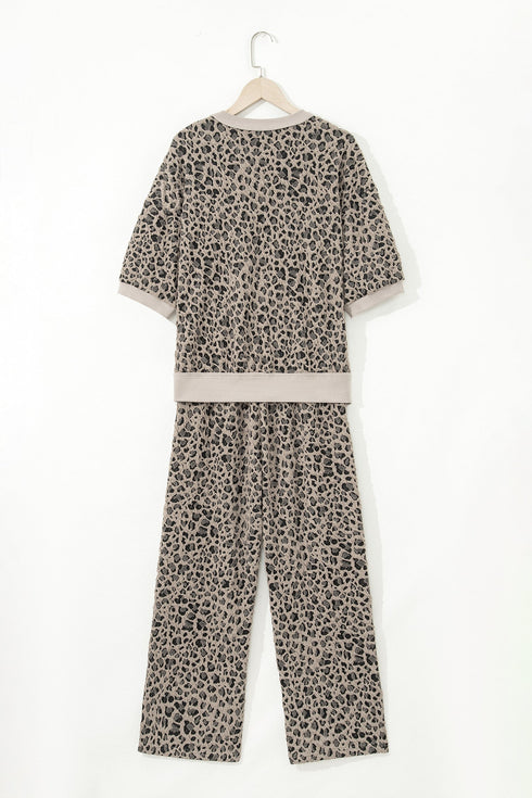 Western Jacquard Leopard Print Wide Leg Pant Set