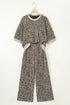 Western Jacquard Leopard Print Wide Leg Pant Set