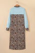 Western Leopard And Striped Patchwork Slit Maxi Dress