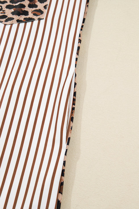 Western Leopard And Striped Patchwork Slit Maxi Dress