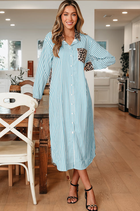 Western Leopard And Striped Patchwork Slit Maxi Dress