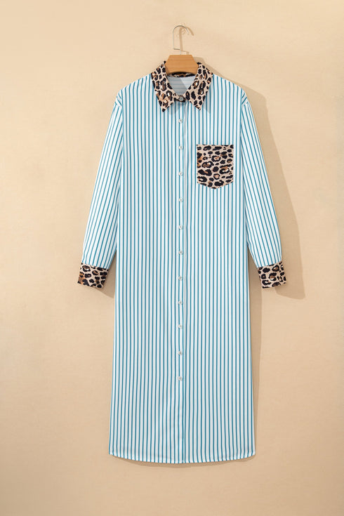 Western Leopard And Striped Patchwork Slit Maxi Dress