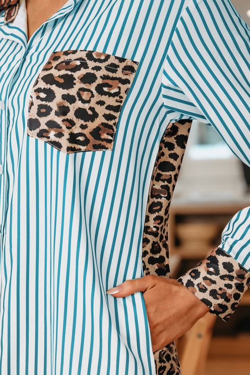 Western Leopard And Striped Patchwork Slit Maxi Dress