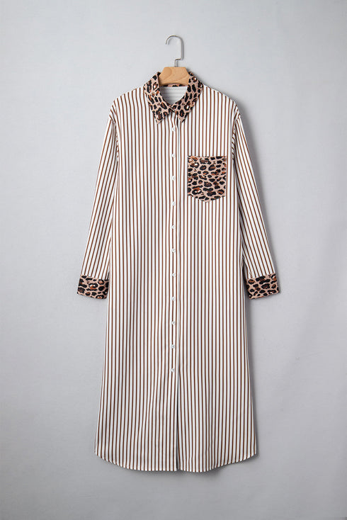 Western Leopard And Striped Patchwork Slit Maxi Dress