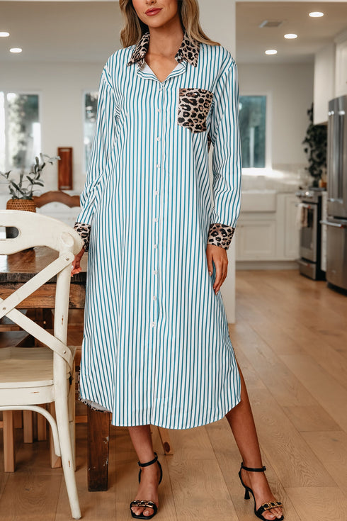 Western Leopard And Striped Patchwork Slit Maxi Dress