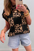 Western Leopard Checkerboard Print Knit Short Sleeve Sweater