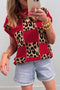 Western Leopard Checkerboard Print Knit Short Sleeve Sweater