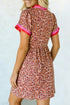 Western Leopard Color Block Contrast Trim A Line Mini Dress