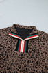 Western Leopard Jacquard Patchwork Half Zip Short Sleeve Blouse