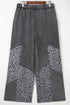 Western Leopard Patchwork Washed Wide Leg Plus Size Bottoms