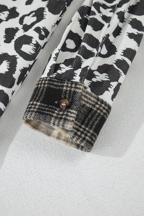 Western Leopard Plaid Patchwork Button Up Plus Size Outerwear