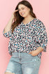 Western Leopard Print Batwing Sleeve Plus Size Top