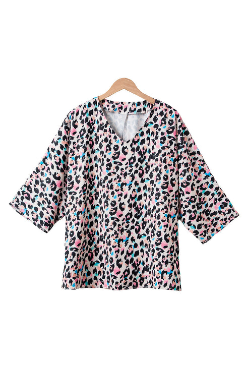 Western Leopard Print Batwing Sleeve Plus Size Top