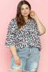 Western Leopard Print Batwing Sleeve Plus Size Top