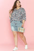 Western Leopard Print Batwing Sleeve Plus Size Top