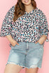 Western Leopard Print Batwing Sleeve Plus Size Top