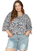Western Leopard Print Batwing Sleeve Plus Size Top