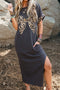 Western Leopard Print Bow Patched Long T Shirt Dress