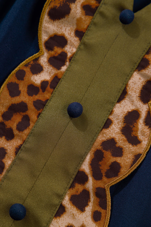 Western Leopard Print Button Detail Short Sleeve Tunic Mini Dress