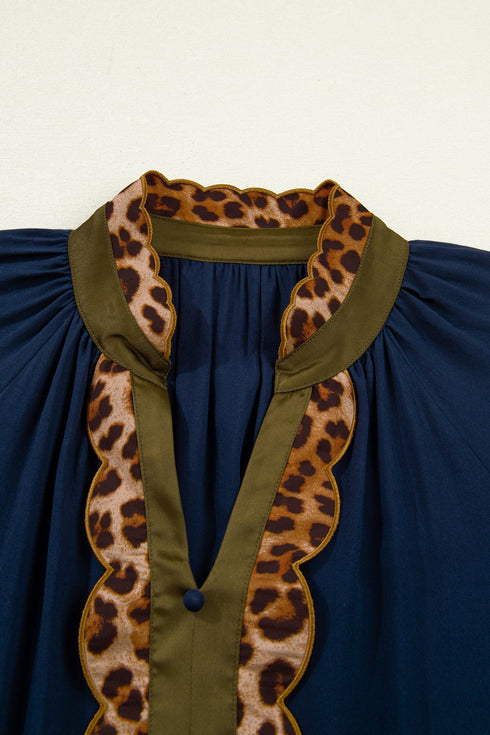 Western Leopard Print Button Detail Short Sleeve Tunic Mini Dress