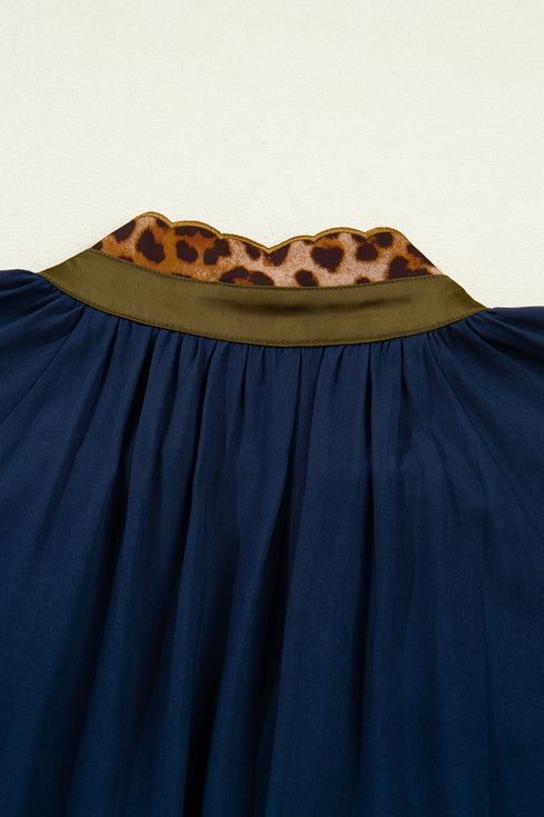 Western Leopard Print Button Detail Short Sleeve Tunic Mini Dress