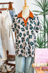 Western Leopard Print Contrast Collar Short Sleeve Blouse
