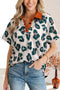 Western Leopard Print Contrast Collar Short Sleeve Blouse