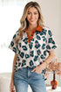 Western Leopard Print Contrast Collar Short Sleeve Blouse