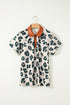 Western Leopard Print Contrast Collar Short Sleeve Blouse