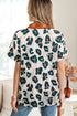 Western Leopard Print Contrast Collar Short Sleeve Blouse