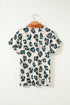Western Leopard Print Contrast Collar Short Sleeve Blouse